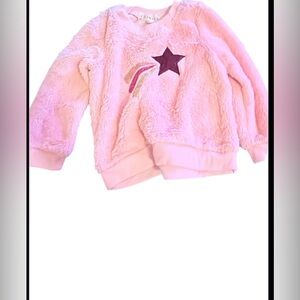 btween Pink Fuzzy Sweatshirt with Star and Rainbow